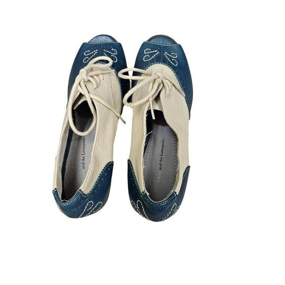 Anthropologie Pilcro Letterpress Leather Peep Toe Brighton Oxford Wedges Retro 8 - Picture 11 of 14